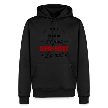 Super héros Educateur cadeau - Sweat à capuche Premium bio Homme - noir - Devant - Nico (187cm)