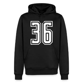 36 Numéro de numéro - Sweat à capuche Premium bio Homme - noir - Devant - Nico (187cm)