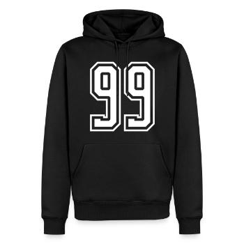 Numéro 99 - Sweat à capuche Premium bio Homme - noir - Devant - Nico (187cm)