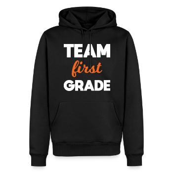 Team 1. Klasse endlich in der 1. Klasse Schule - Männer Premium Bio Hoodie - Schwarz - Vorne - Nico (187cm)