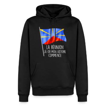 La Réunion mon histoire Mon île Cadeau Drapeau - Sweat à capuche Premium bio Homme - noir - Devant - Nico (187cm)
