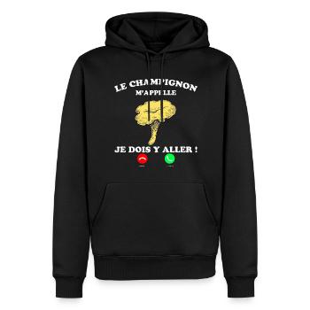 Le champignon cadeau humour passion girolle - Sweat à capuche Premium bio Homme - noir - Devant - Nico (187cm)