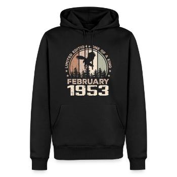 Unvergleichlich seit Februar 1953, 71. Jahrestag - Männer Premium Bio Hoodie - Schwarz - Vorne - Nico (187cm)