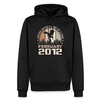 Incomparable since February 2012, 12th Anniversary - Men’s Premium Organic Hoodie - black - Front - Nico (187cm)