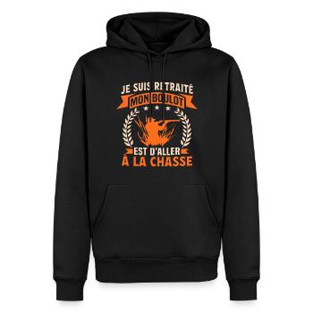 t-shirt retraite chasse - Sweat à capuche Premium bio Homme - noir - Devant - Nico (187cm)