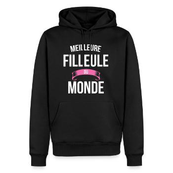 Meilleure Filleule du monde femme - Sweat à capuche Premium bio Homme - noir - Devant - Nico (187cm)