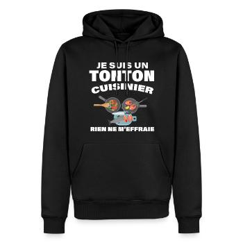 J'aime La Cuisine De Mon Tonton - Sweat à capuche Premium bio Homme - noir - Devant - Nico (187cm)