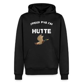 Je peux pas j'ai hutte Chasseur De Canard - Sweat à capuche Premium bio Homme - noir - Devant - Nico (187cm)