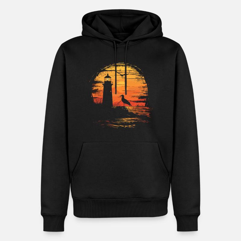 Möwe Seevogel Leuchtturm Sunset - Männer Premium Bio Hoodie - Schwarz