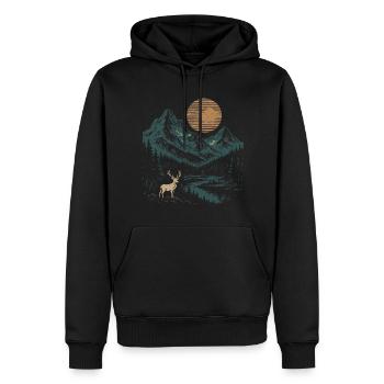 Cerf au clair de lune Nuit tranquille à la montagne - Sweat à capuche Premium bio Homme - noir - Devant - Nico (187cm)
