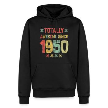 Alles Gute zum Geburtstag - total genial seit 1950 - Männer Premium Bio Hoodie - Schwarz - Vorne - Nico (187cm)