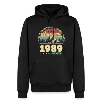 Grand depuis 1989 - Sweat à capuche Premium bio Homme - noir - Devant - Nico (187cm)