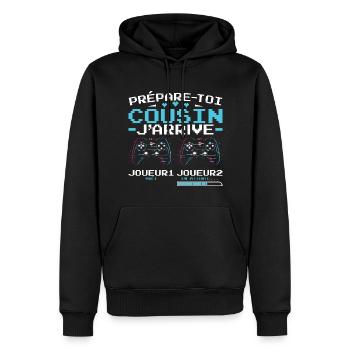 Bientôt Nouvelle Naissance futur Cousin Gamer - Sweat à capuche Premium bio Homme - noir - Devant - Nico (187cm)