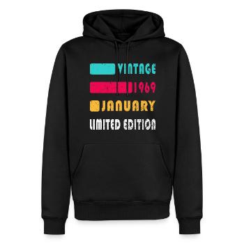 55e anniversaire 55 ans janvier 1969 - Sweat à capuche Premium bio Homme - noir - Devant - Nico (187cm)