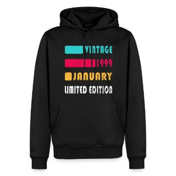 25e anniversaire 25 ans janvier 1999 - Sweat à capuche Premium bio Homme - noir - Devant - Nico (187cm)