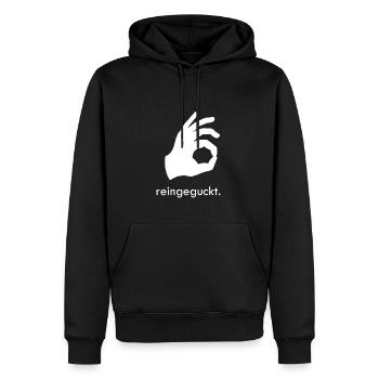Reingeguckt. - Männer Premium Bio Hoodie - Schwarz - Vorne - Nico (187cm)