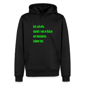 Für ein besseres Katzenleben arbeite ich! - Männer Premium Bio Hoodie - Schwarz - Vorne - Nico (187cm)