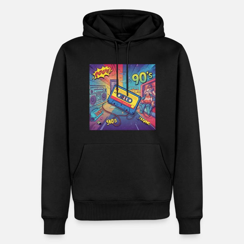 90er-Vibes: Comic-Kassette im Retro-Look - Männer Premium Bio Hoodie - Schwarz
