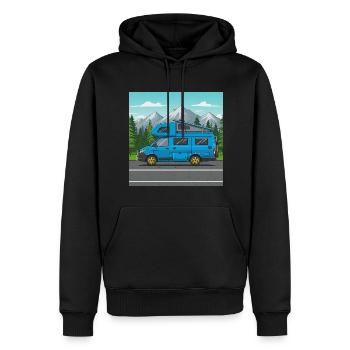 Freiheit auf vier Rädern: Dein Traum vom Camping - Männer Premium Bio Hoodie - Schwarz - Vorne - Nico (187cm)