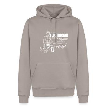 Électriciens - Sweat à capuche Premium bio Homme - taupe - Devant - Nico (187cm)