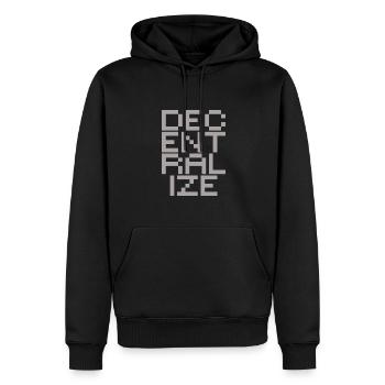 Decentralize - Men’s Premium Organic Hoodie - black - Front - Nico (187cm)