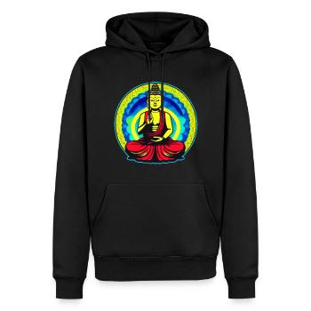 Bunter Buddha in Yoga Position - Männer Premium Bio Hoodie - Schwarz - Vorne - Nico (187cm)