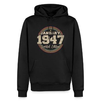 The legends were born in January 1947 - Men’s Premium Organic Hoodie - black - Front - Nico (187cm)