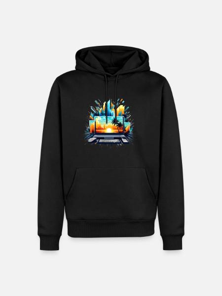 Cityscape, Sunset, Computer Chaos - Men’s Premium Organic Hoodie - black