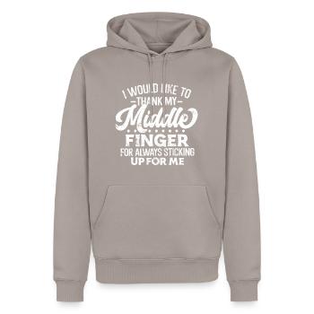 FINGER FICK DICH STINKEFINGER SPRÜCHE ARSCH MOTIVE - Männer Premium Bio Hoodie - Taupe - Vorne - Nico (187cm)