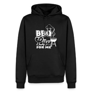BBQ LEBEN FÜR MICH PARTIE GRILLEN SPRÜCHE MOTIVE - Männer Premium Bio Hoodie - Schwarz - Vorne - Nico (187cm)