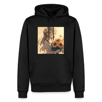 Anime Girl Anime Girl Waifu Otaku Sunflowers - Sweat à capuche Premium bio Homme - noir - Devant - Nico (187cm)