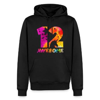 GÉNIAL 12ÈME ANNIVERSAIRE LICORNE 12 ANS - Sweat à capuche Premium bio Homme - noir - Devant - Nico (187cm)