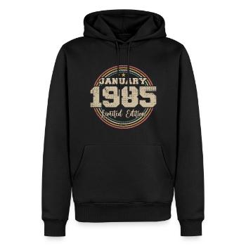 Die Legenden wurden im Januar 1985 geboren - Männer Premium Bio Hoodie - Schwarz - Vorne - Nico (187cm)