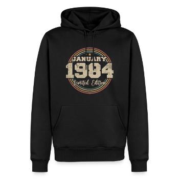 Les légendes sont nées en janvier 1984 - Sweat à capuche Premium bio Homme - noir - Devant - Nico (187cm)