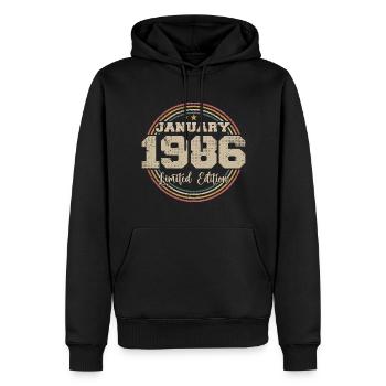 Les légendes sont nées en janvier 1986 - Sweat à capuche Premium bio Homme - noir - Devant - Nico (187cm)
