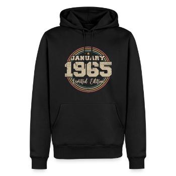 Die Legenden wurden im Januar 1965 geboren - Männer Premium Bio Hoodie - Schwarz - Vorne - Nico (187cm)
