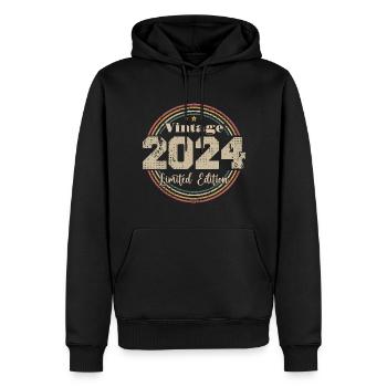 2024 Anniversaire Vintage Rétro Né En - 2024 - Sweat à capuche Premium bio Homme - noir - Devant - Nico (187cm)