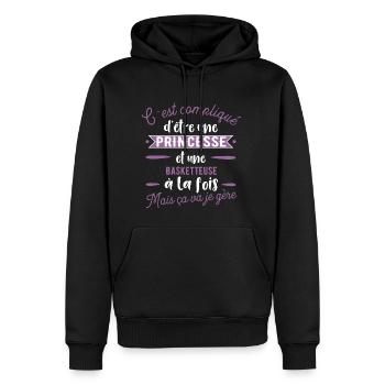 Princesse Basketteuse cadeau métier - Sweat à capuche Premium bio Homme - noir - Devant - Nico (187cm)