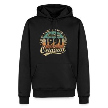 Vintage Rétro Cadeau D’anniversaire 1991 Vintage - Sweat à capuche Premium bio Homme - noir - Devant - Nico (187cm)