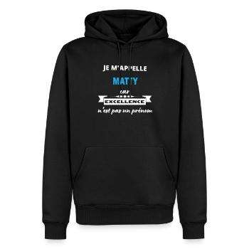 Je m'appelle excellence Matty - Sweat à capuche Premium bio Homme - noir - Devant - Nico (187cm)