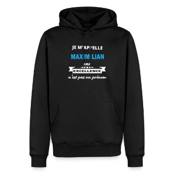 Je m'appelle excellence Maximilian - Sweat à capuche Premium bio Homme - noir - Devant - Nico (187cm)