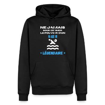 ne jamais sous estimer légendaire NAGEUR - Sweat à capuche Premium bio Homme - noir - Devant - Nico (187cm)