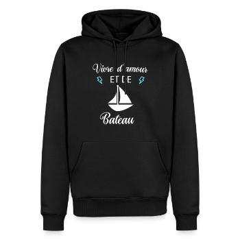 Vivre d'amour et de BATEAU - Sweat à capuche Premium bio Homme - noir - Devant - Nico (187cm)