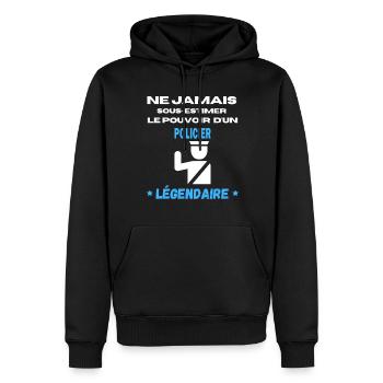 ne jamais sous estimer légendaire Policier - Sweat à capuche Premium bio Homme - noir - Devant - Nico (187cm)
