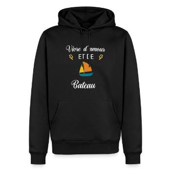 Vivre d'amour et de BATEAU - Sweat à capuche Premium bio Homme - noir - Devant - Nico (187cm)