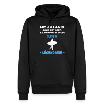 ne jamais sous estimer légendaire surfeur - Sweat à capuche Premium bio Homme - noir - Devant - Nico (187cm)