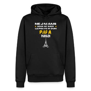 ne jamais sous estimer PARISIEN papa - Sweat à capuche Premium bio Homme - noir - Devant - Nico (187cm)