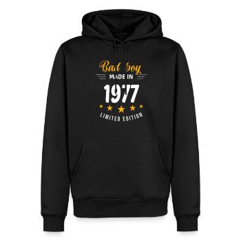 Bad boy réalisé en 1977 - Sweat à capuche Premium bio Homme - noir - Devant - Nico (187cm)