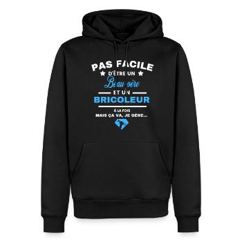 pas facile d'être Bricoleur et Beau-père - Sweat à capuche Premium bio Homme - noir - Devant - Nico (187cm)