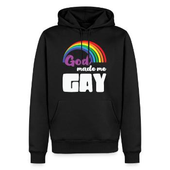 LBGT Flag Gay Pride Dieu humain m’a fait gay - Sweat à capuche Premium bio Homme - noir - Devant - Nico (187cm)